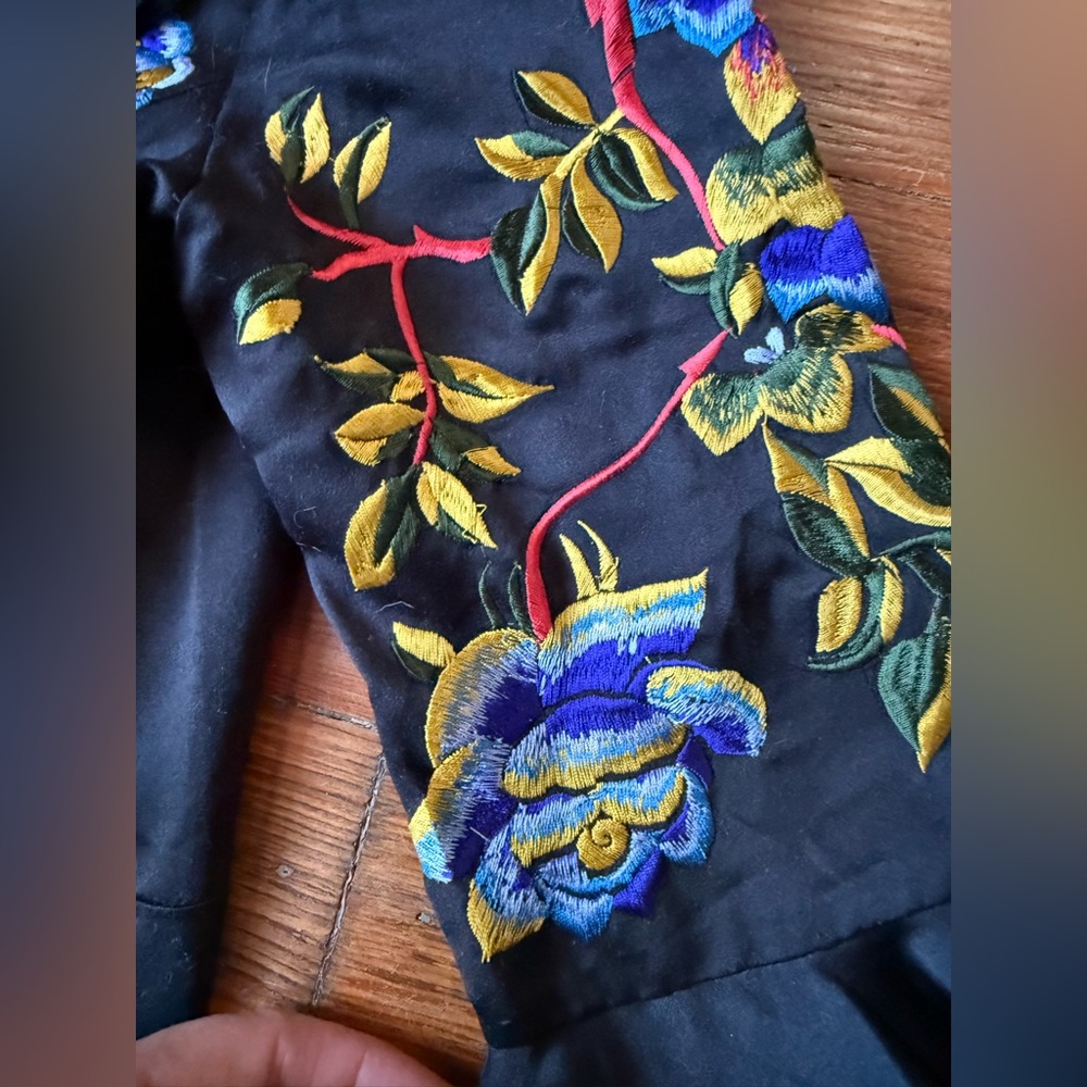 Anthropologie sample sale unique hand embroidered peplum black satin jacket - Picture 6 of 6